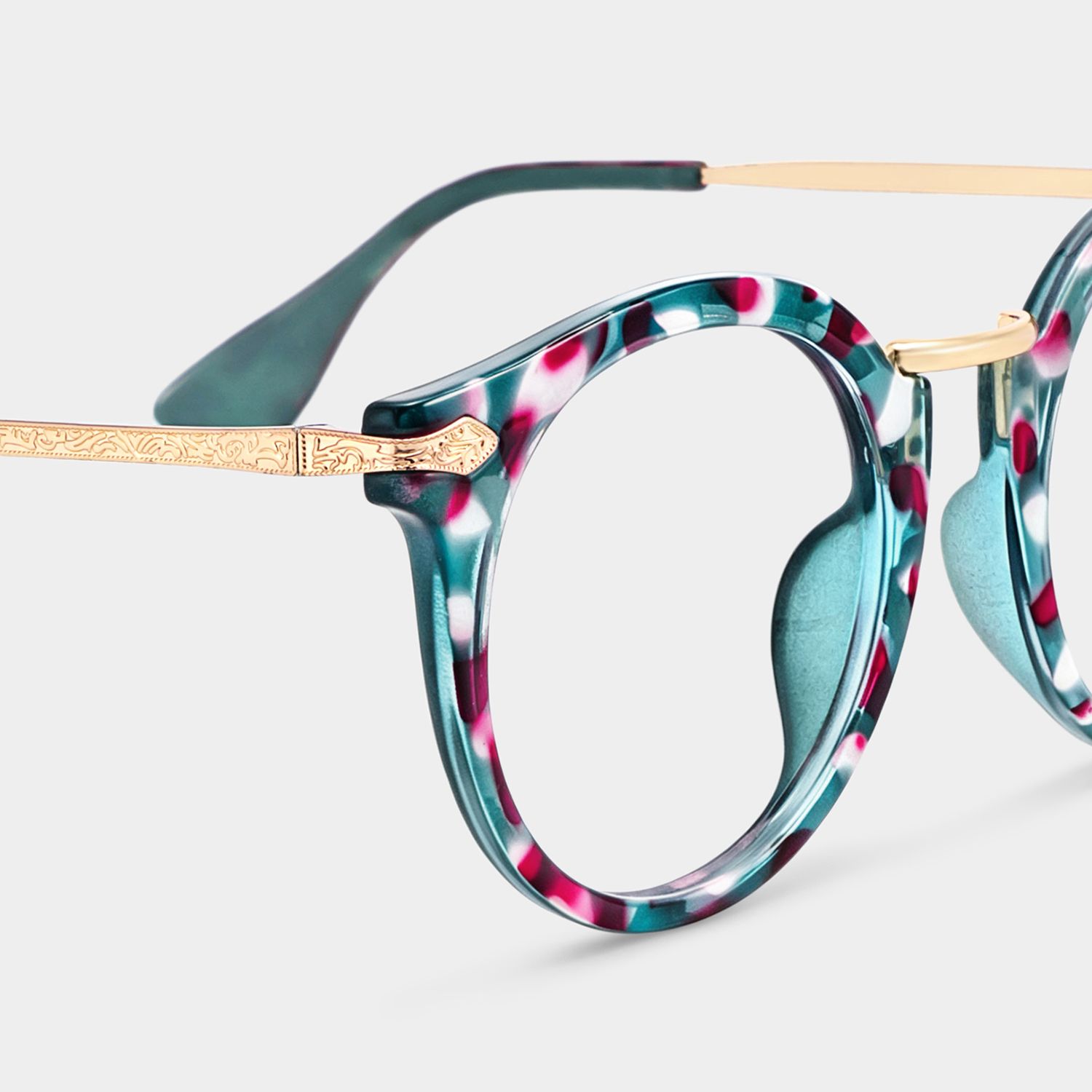 Quentina Round Blue Floral Frame Glasses for Women | ZEELOOL4