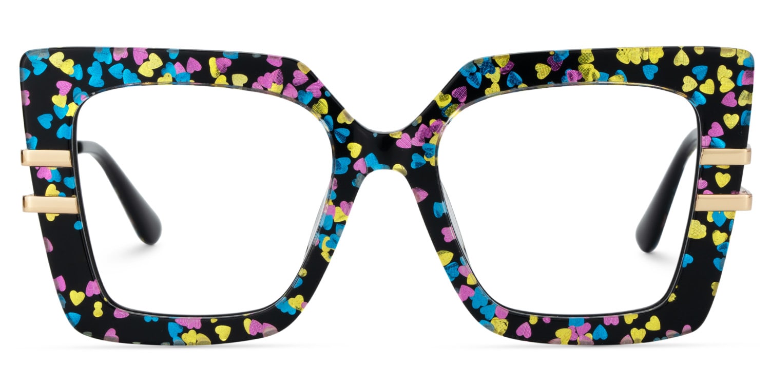 Square Frame Fashion Glasses With Colorful Shiny Heart1