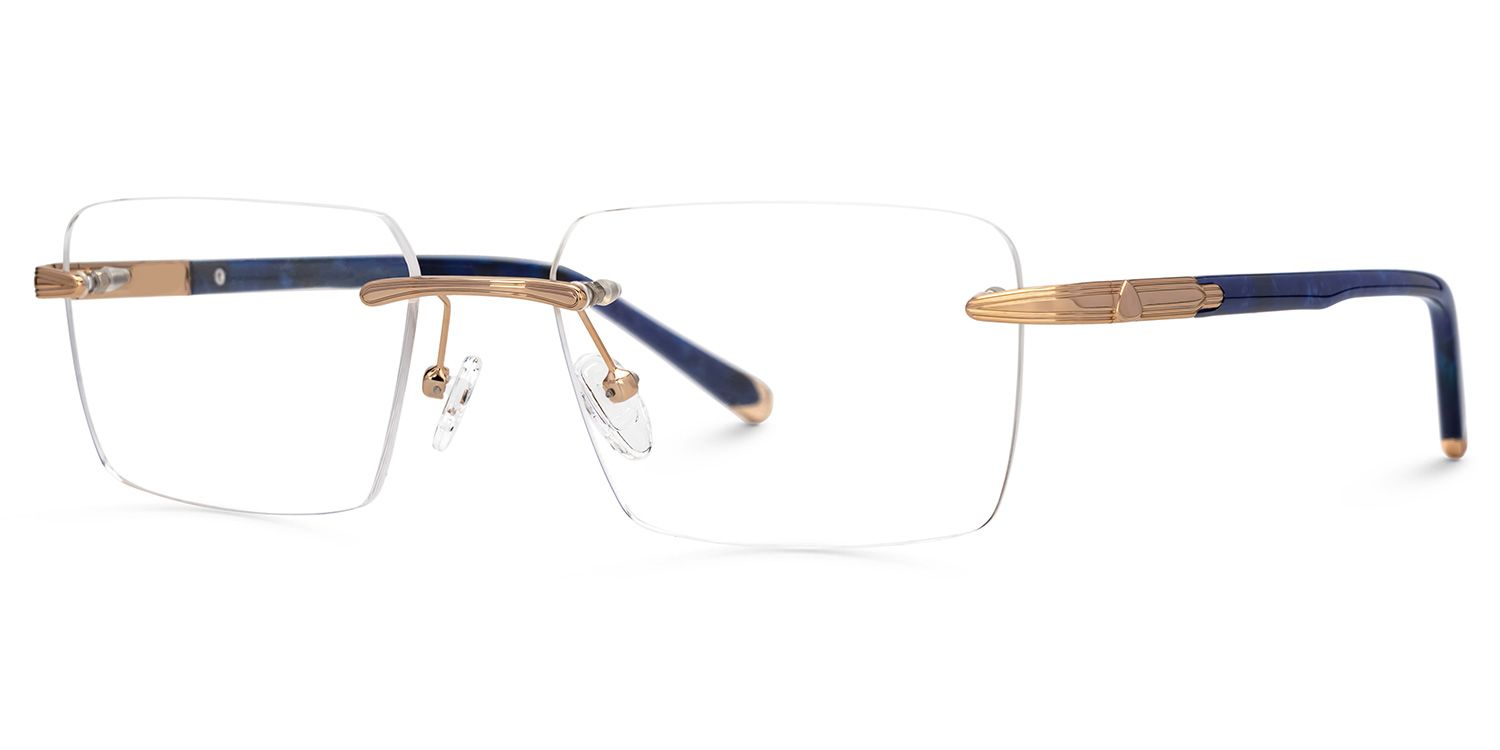 Blue Mixed-Materials Rectangle Eyeglasses- Savitrie1
