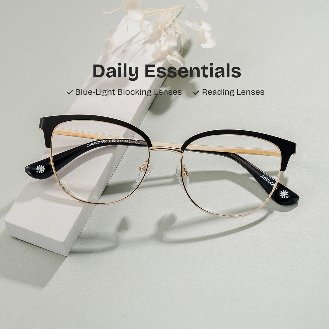 クライミー Lacey Black Frame Glasses with Browline Frame Online | ZEELOOL