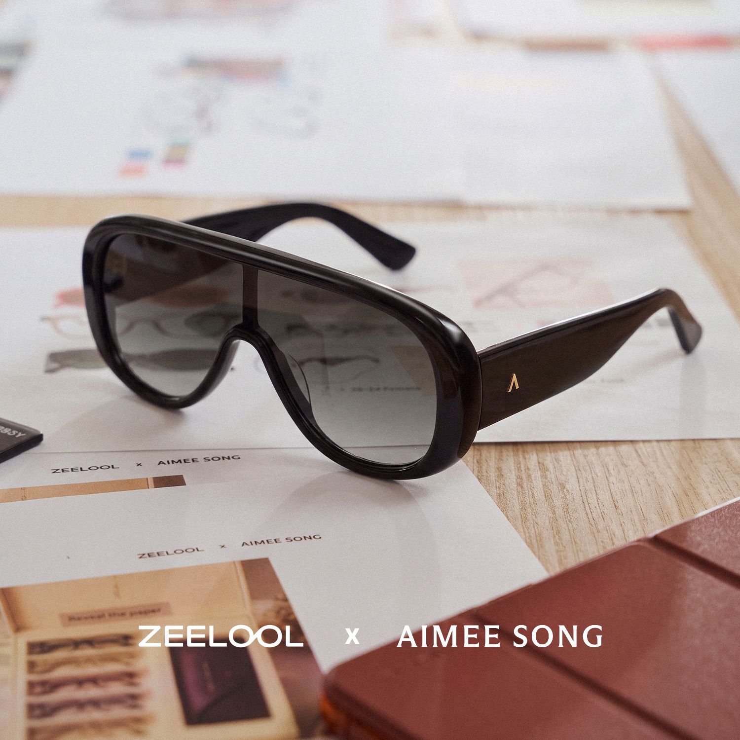 ZEELOOL x Aimee Song The Shield Black Sunglasses0