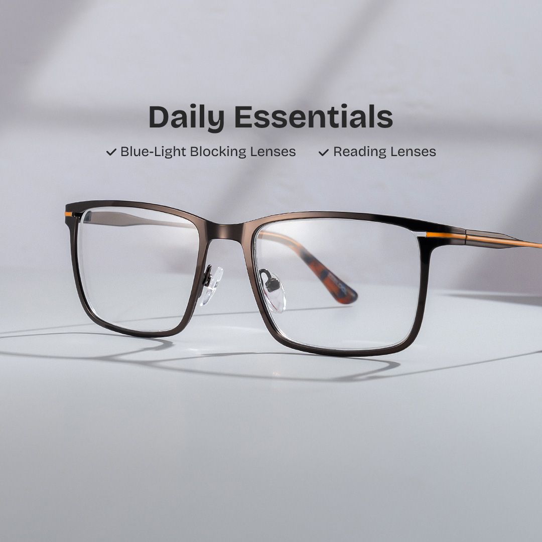 Rectangle Brown Eyeglasses- Roxana Metal Frame Glasses0
