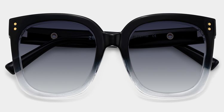 Ebony Black Clear Square Sunglasses