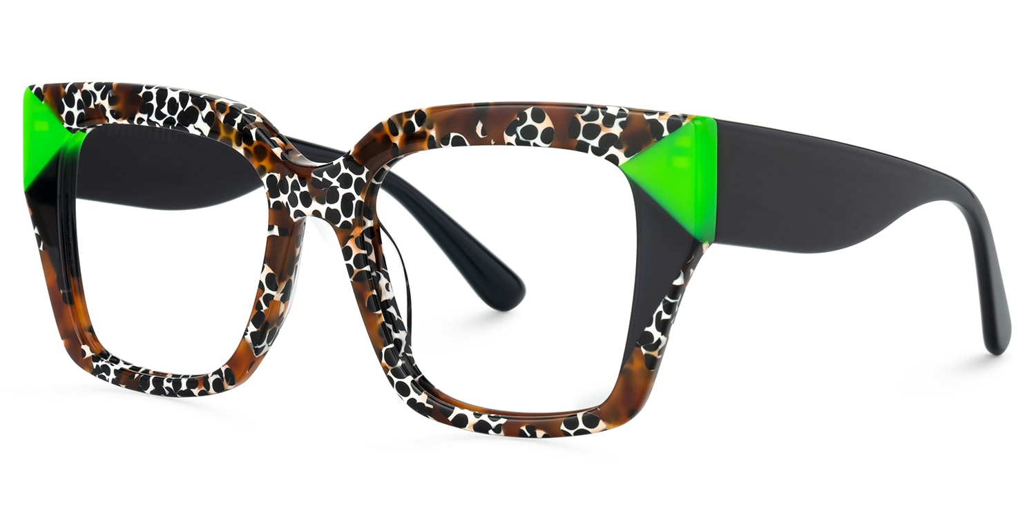 Clody Square Cheetah Print Glasses with Black Arms1