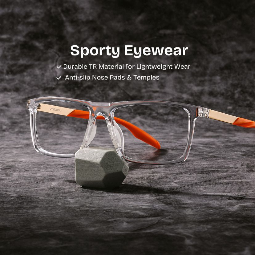Active Rectangle Clear Orange Glasses