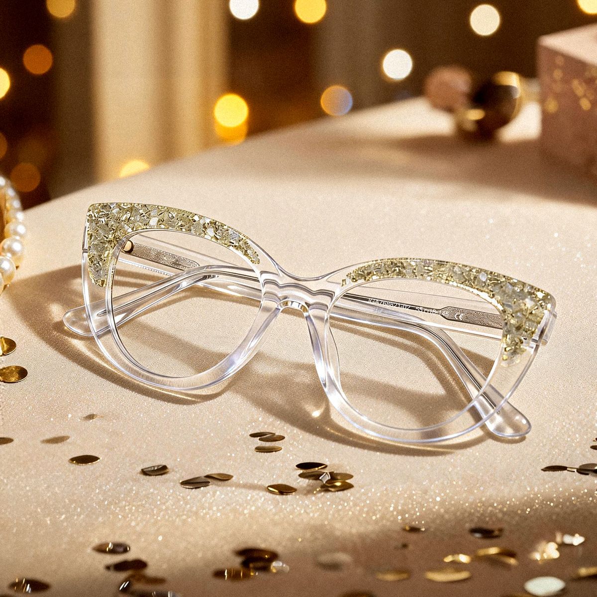 Elora Cat-eye Clear Glitter Glasses Frames Covere with Diamonds | ZEELOOL1