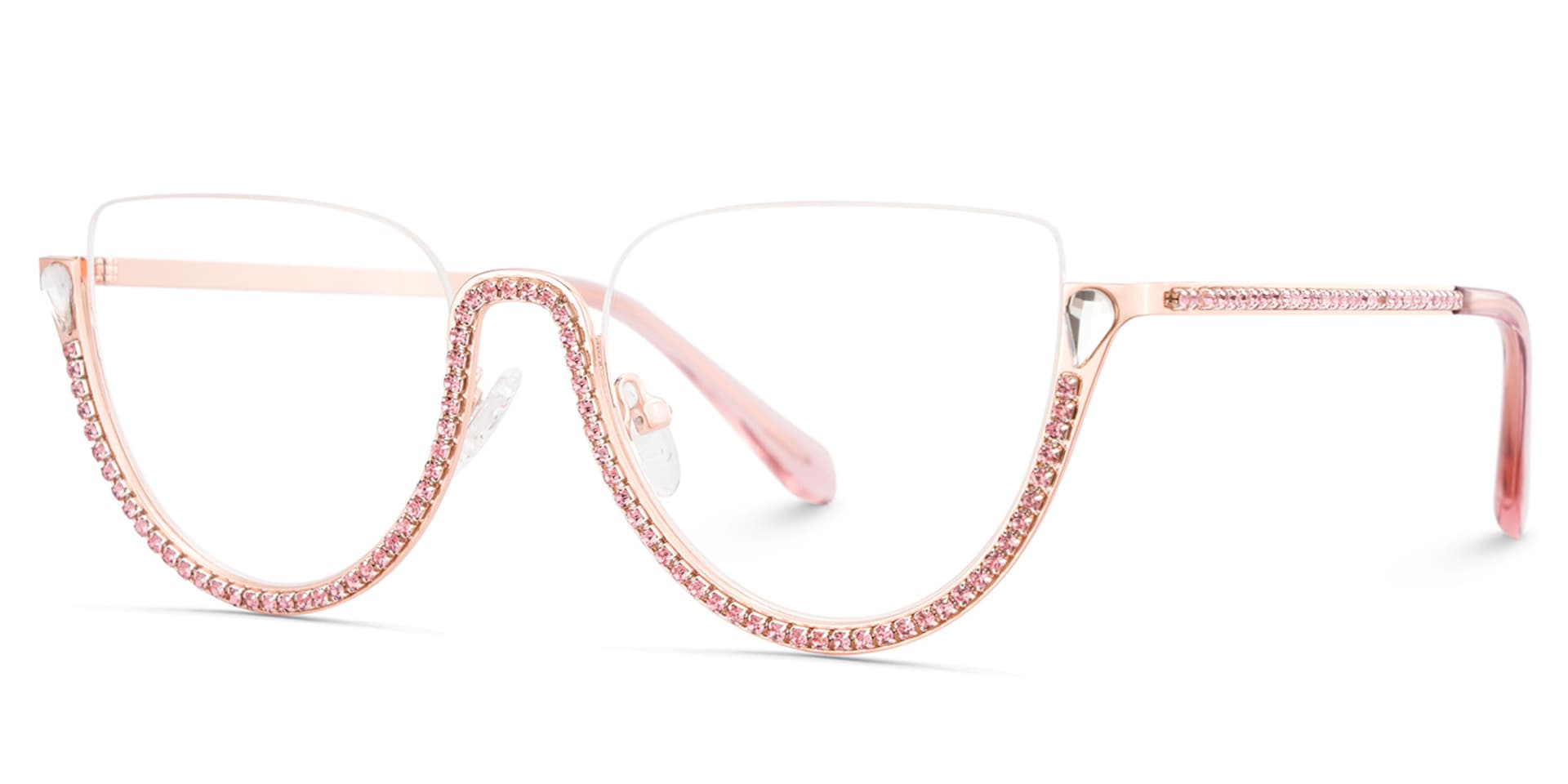 Half Frame Cat Eye Glasses With Shiny Pink Diamonds4