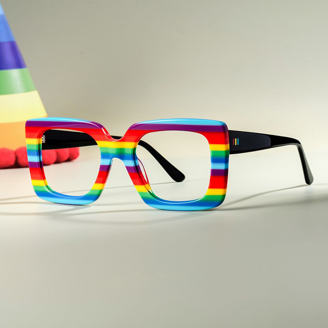 Dianna Rainbow Rectangle Thick Frame Glasses | Zeelool0