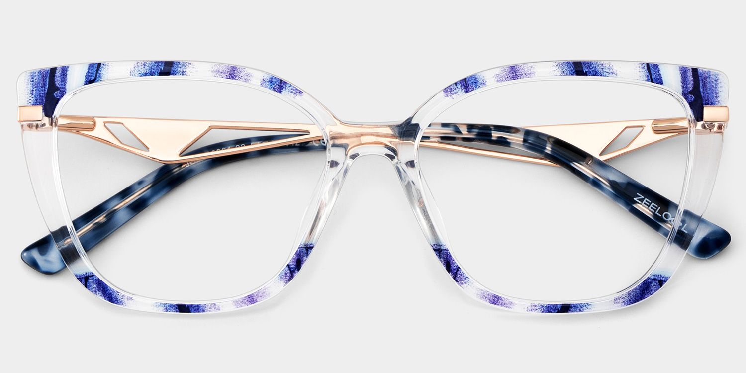 Cateye Shape Blue Light Blocking Glasses with Blue Pattern2