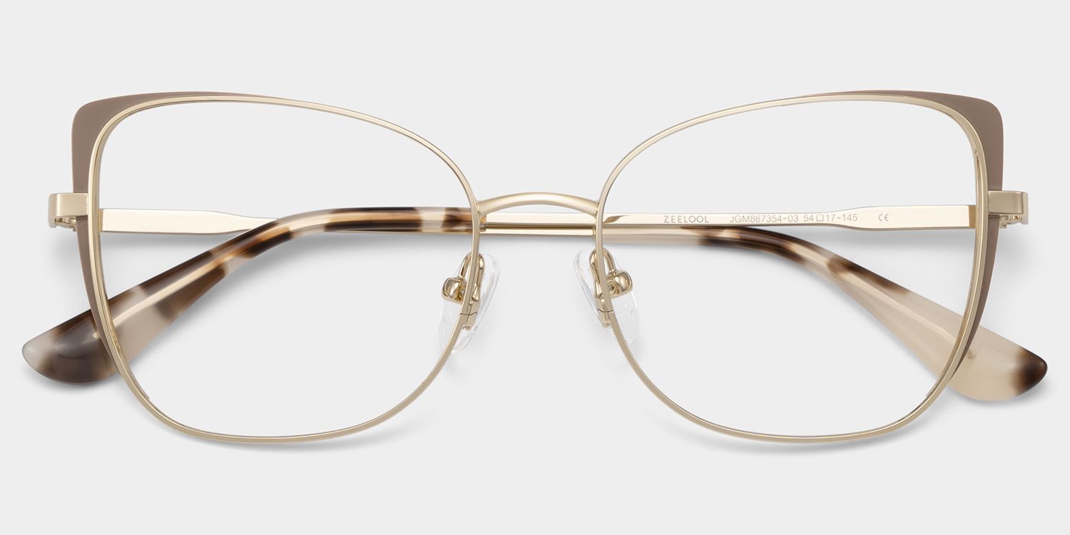 Tessa Khaki Gold Frame Glasses with Cat eye Frame Online | ZEELOOL2