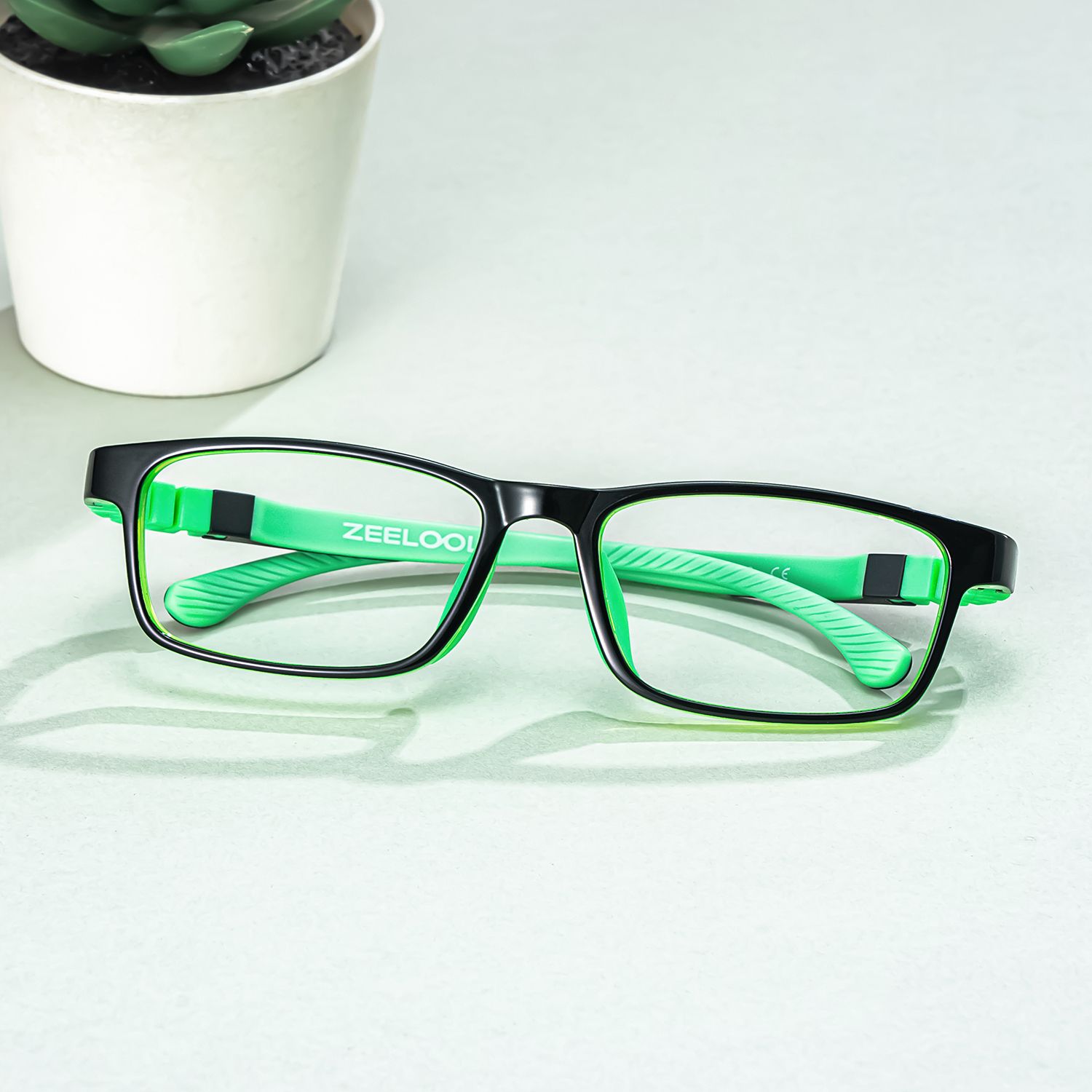 Arddin Rectangle Green Frame Eyeglasses for Tweens0