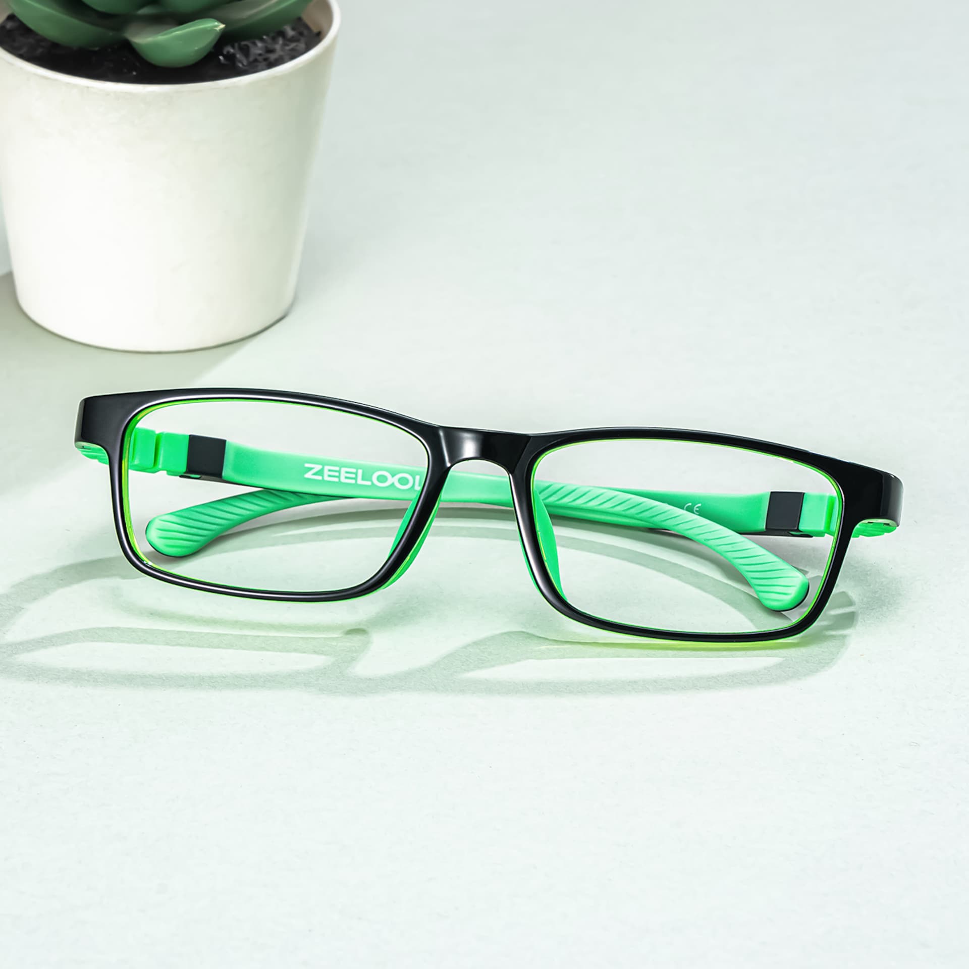 Arddin Rectangle Green Frame Eyeglasses for Tweens0
