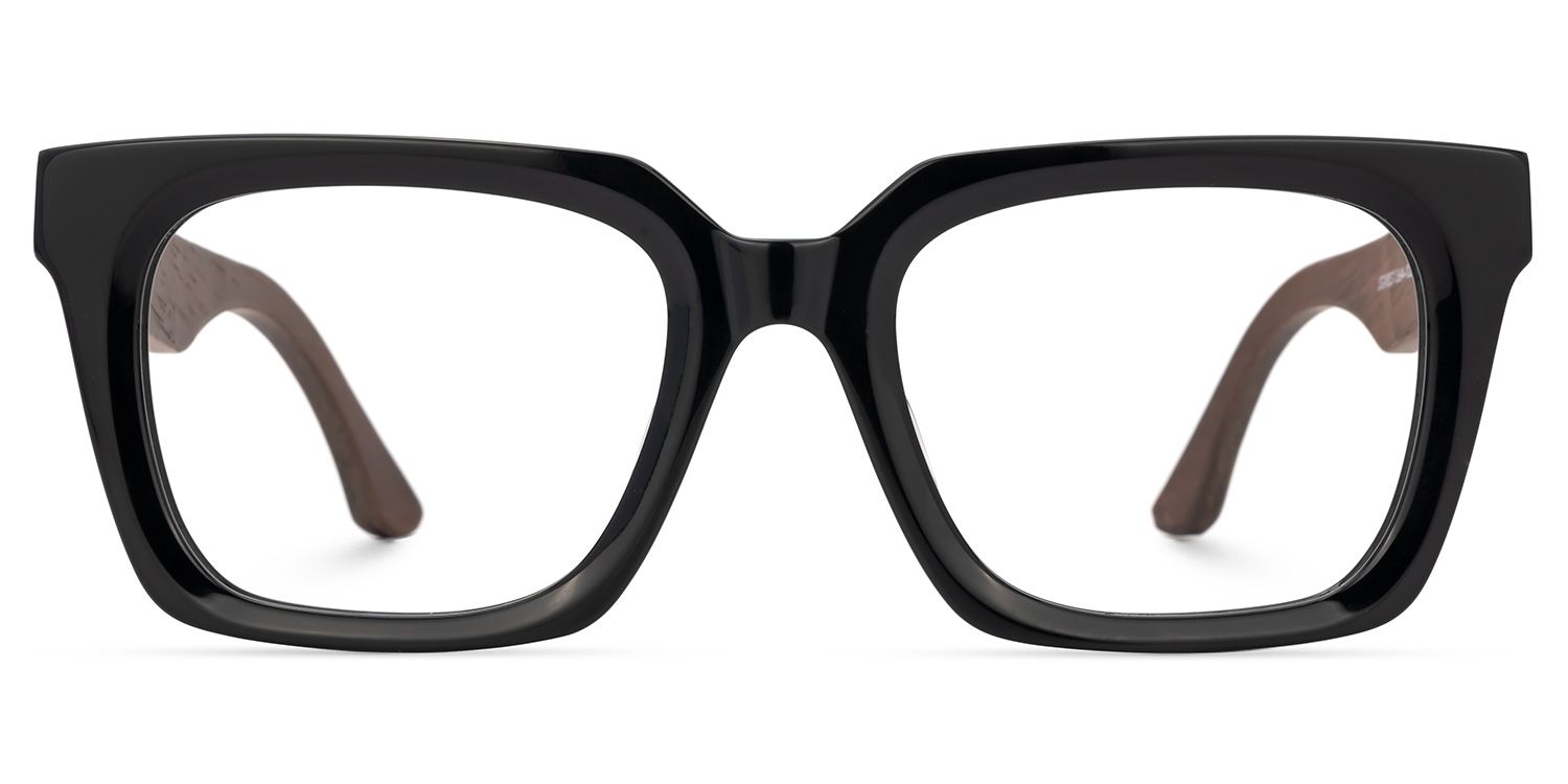 Cabdi Black Square Glasses in Wood Flame Pattern Arms0