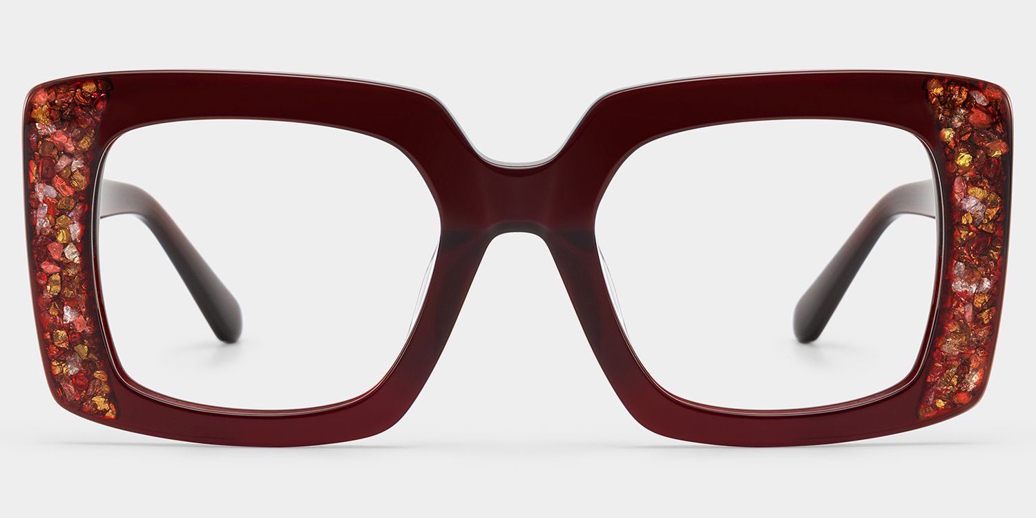 Sable Square Red Maroon Glitter Eyeglass Frames | ZEELOOL1