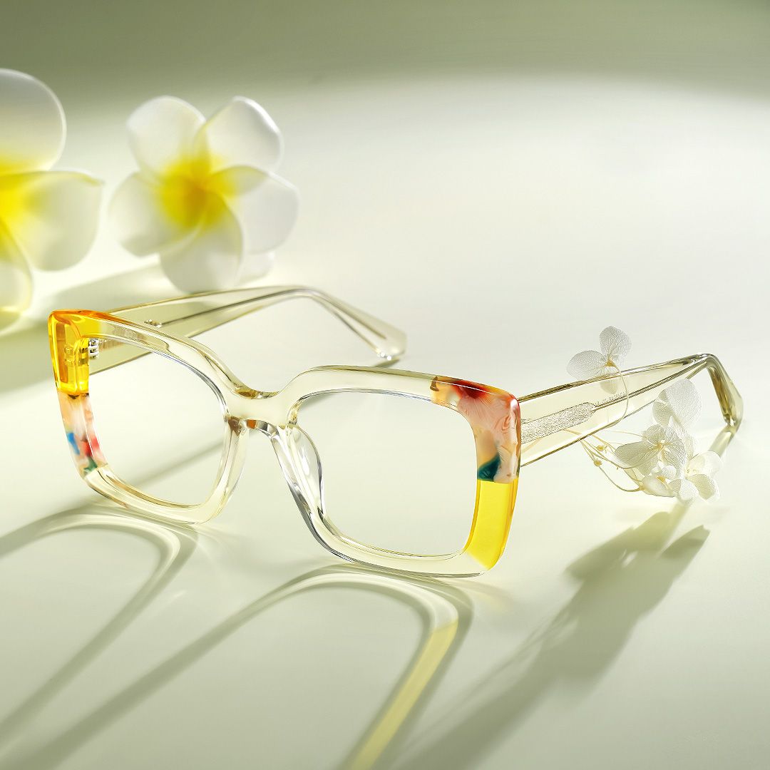 Flair Yellow Clear Frame Glasses with Square Frame Online | ZEELOOL3
