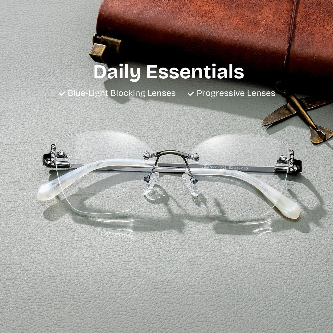 Silver Rectangle Jaxon Glasses with Rimless | Zeelool0
