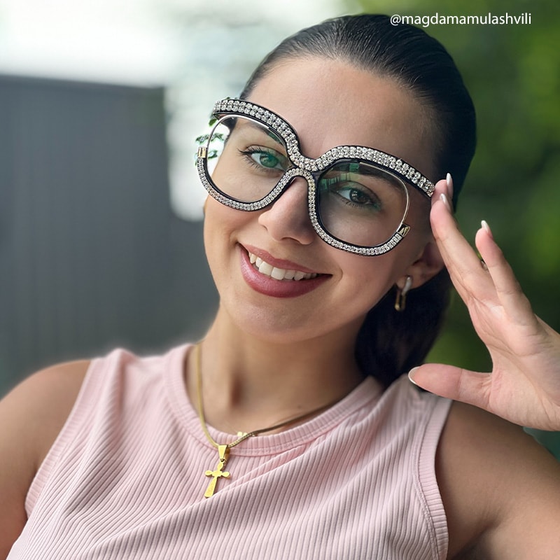 Veasley Square White Rhinestone Glasses5