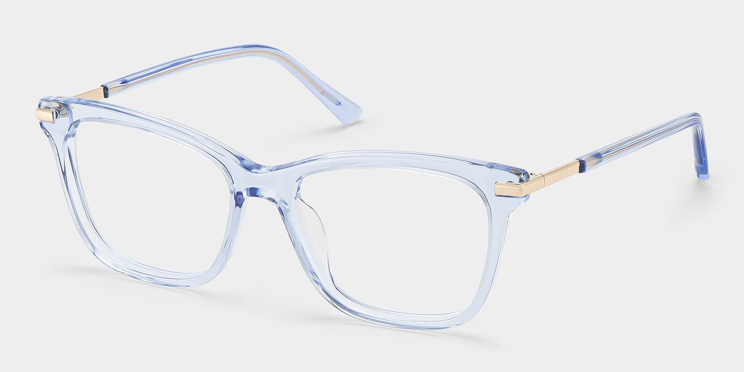 Eliot Clear Blue Rectangle Mixed Frame Glasses for Women | ZEELOOL2