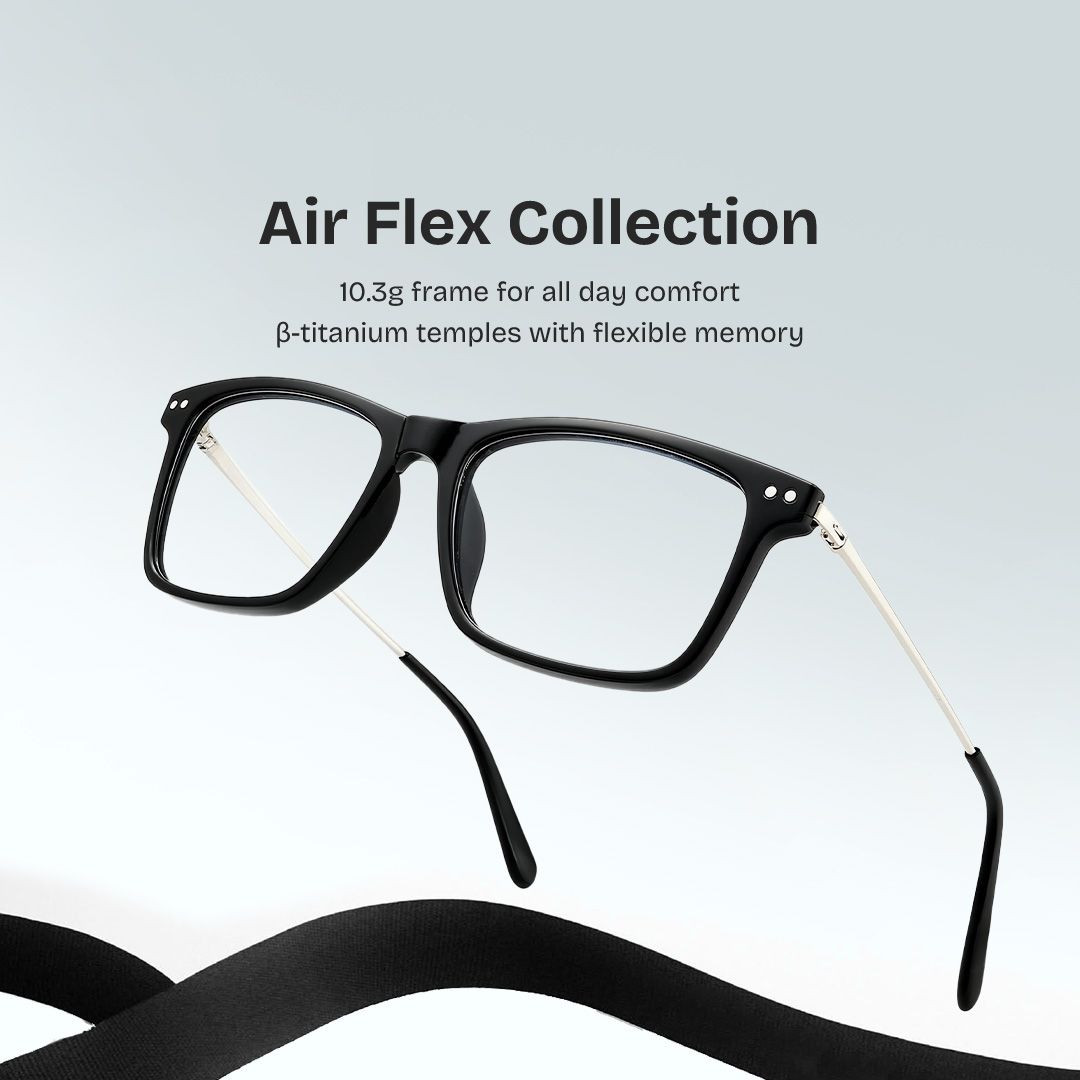 Eleanor Men's Black Rectangular Eyeglasses in TR90 for Men | ZEELOOL0