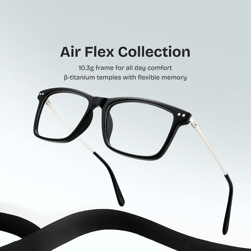 Eleanor Rectangle Black Glasses