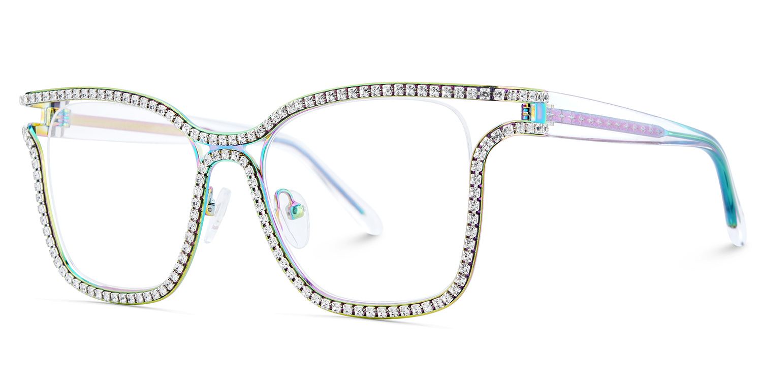 Half Rim Square Glasses With Decorated Shiny Diamonds4