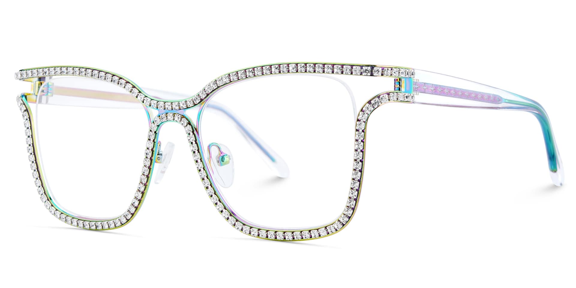 Half Rim Square Glasses With Decorated Shiny Diamonds4