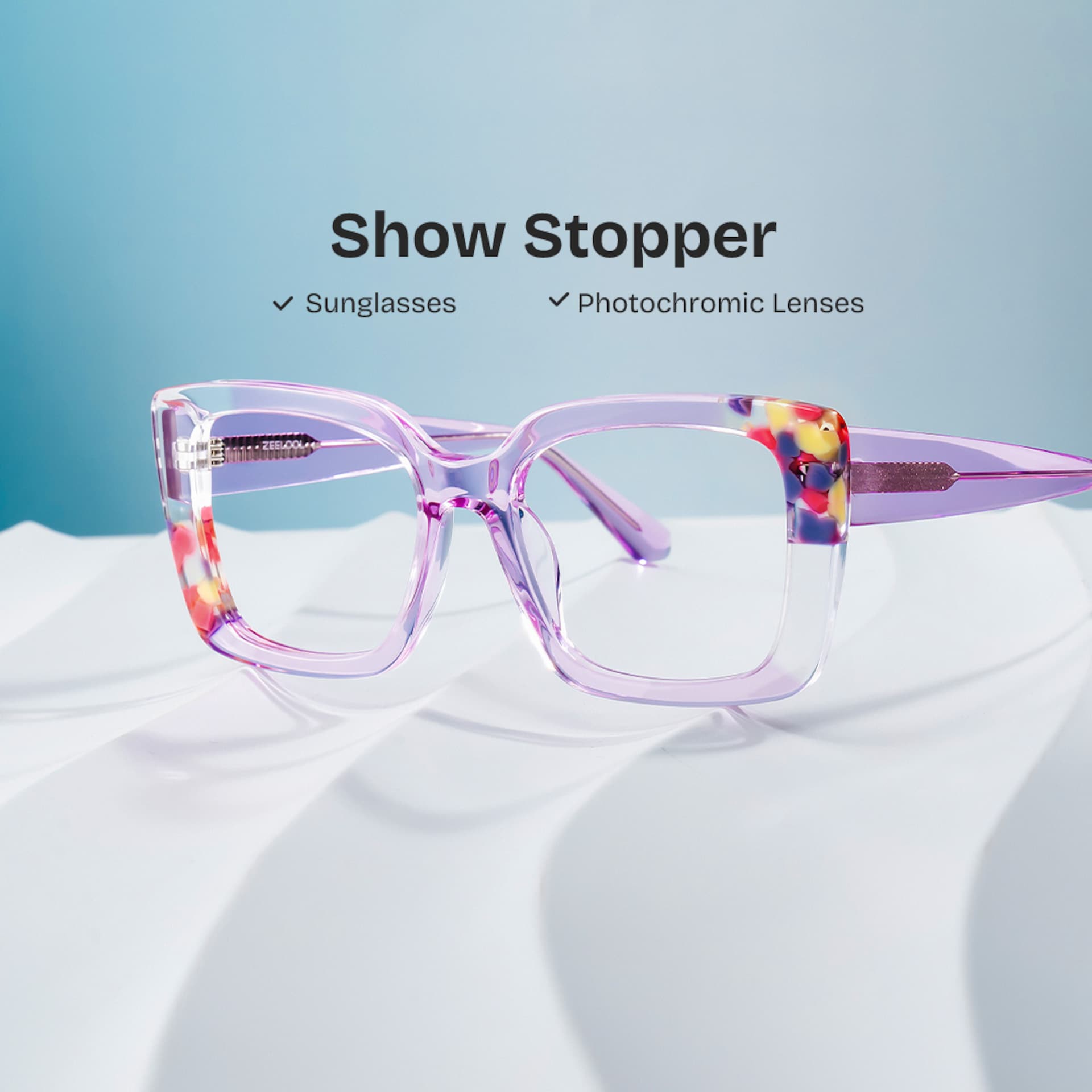 Flair Clear Purple Frame Glasses with Square Frame Online | ZEELOOL0