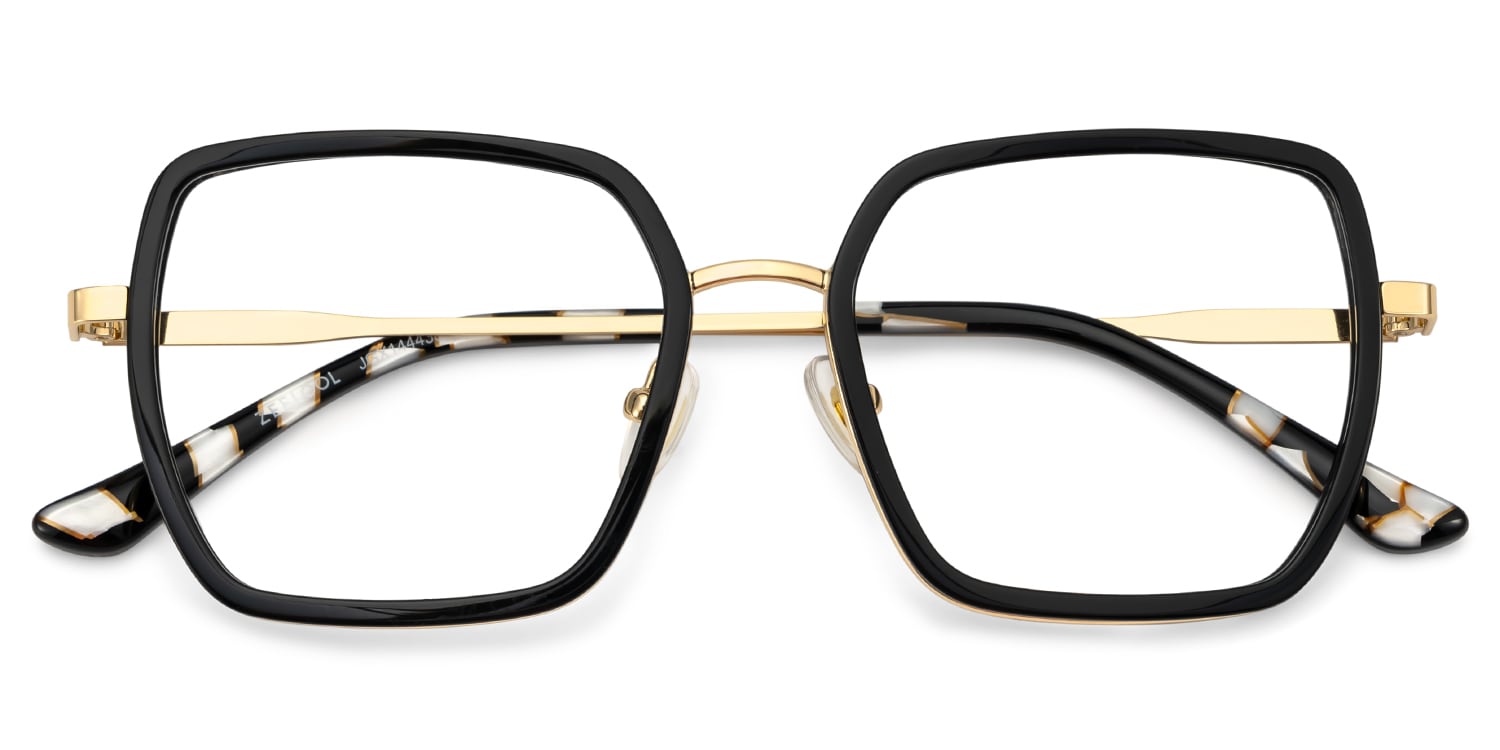 Square Black Eyeglasses- Fiona Mixed Frame Glasses5