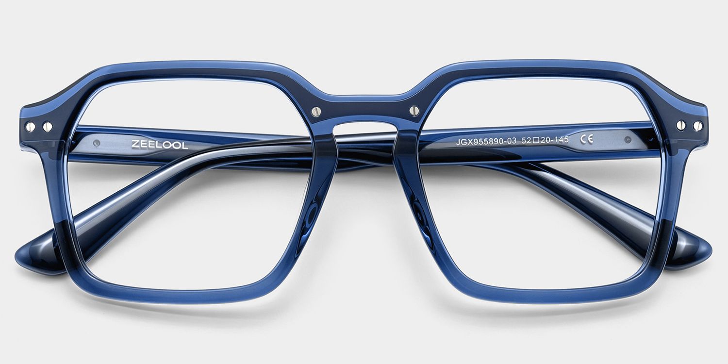 Brendan Blue Geometric Frame Glasses for Men | ZEELOOL2