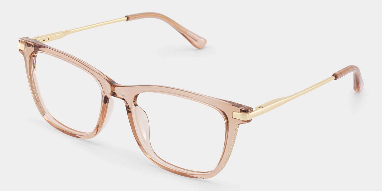 Selena Transparent Beige Rectangle Sparkling Frame Glasses | ZEELOOL3