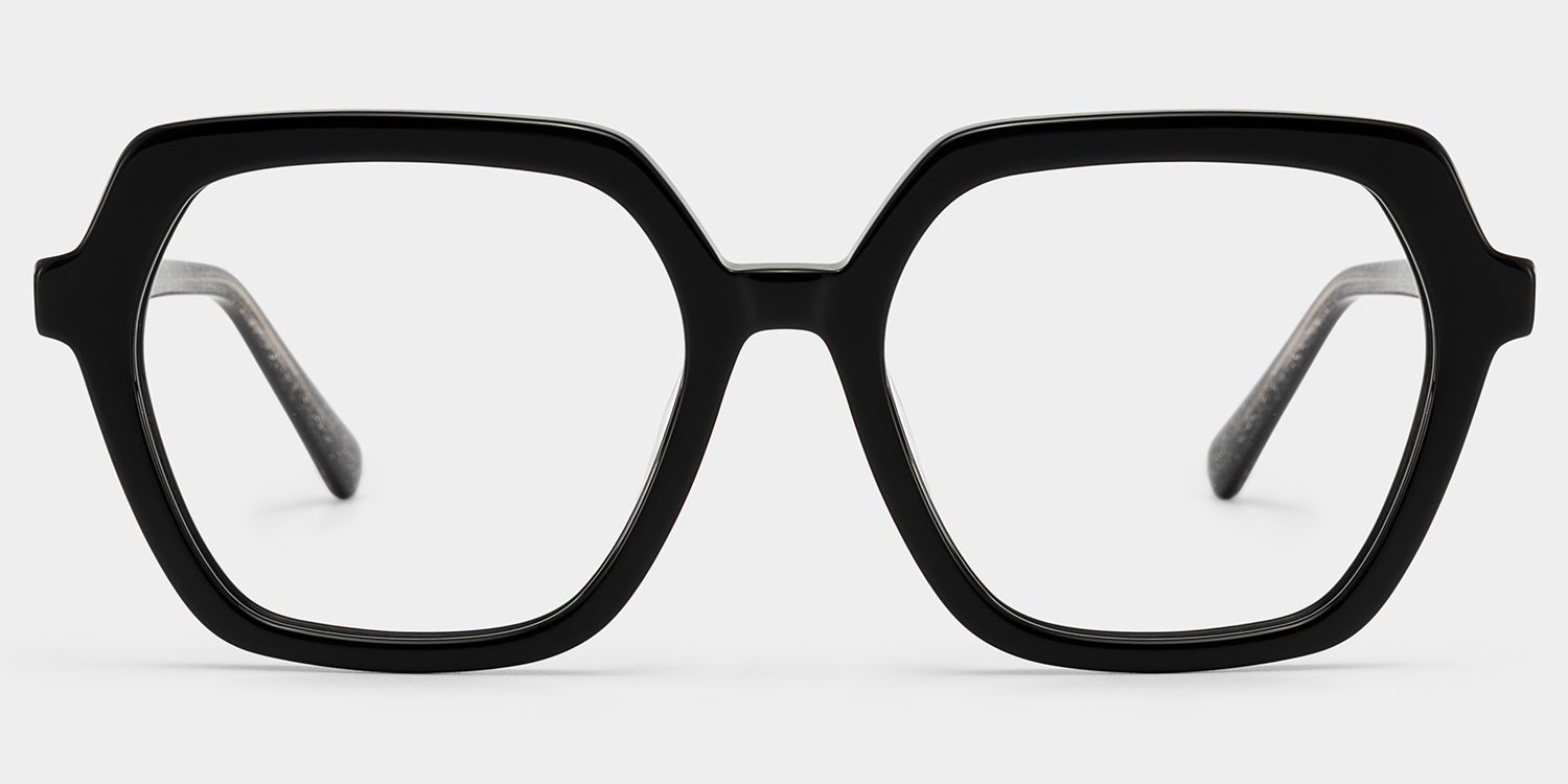 Devon Black Hexagon Glasses Frames with Dark Grey Sparkling | ZEELOOL1