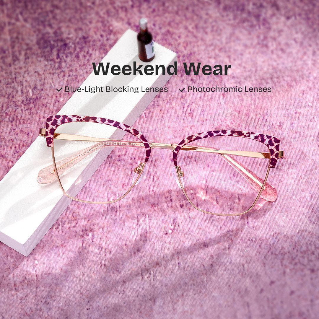 Harley Browline Pink-leopard Color Frame Glasses for Women | Zeelool0