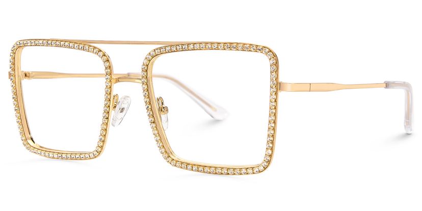Diva Frame Glasses, Gold Glitter Sparkle Square Eyeglasses display picture 1
