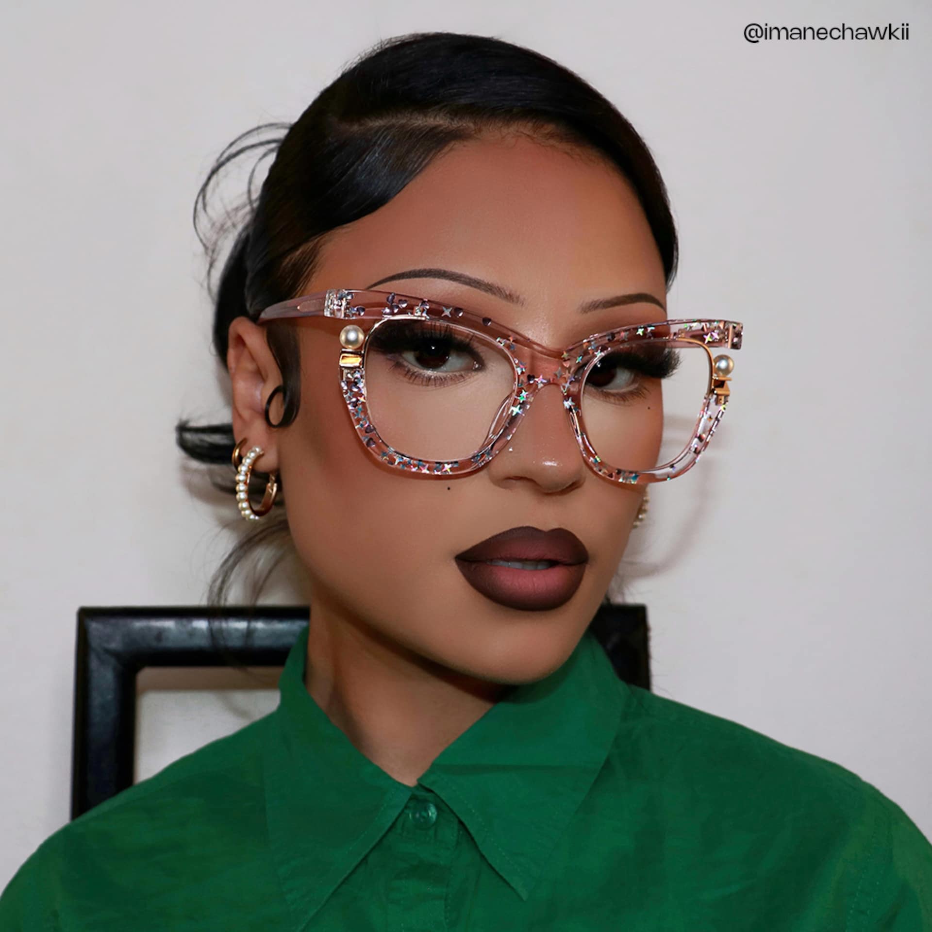 Transparent Pink Glasses with Pearl and Glitter Stars7
