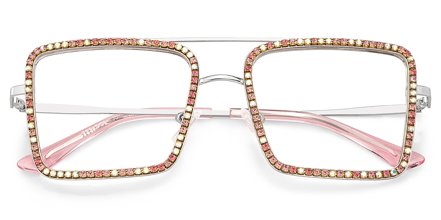 Diva Glasses, Silver Eyeglasses with Pink and White Diamond2