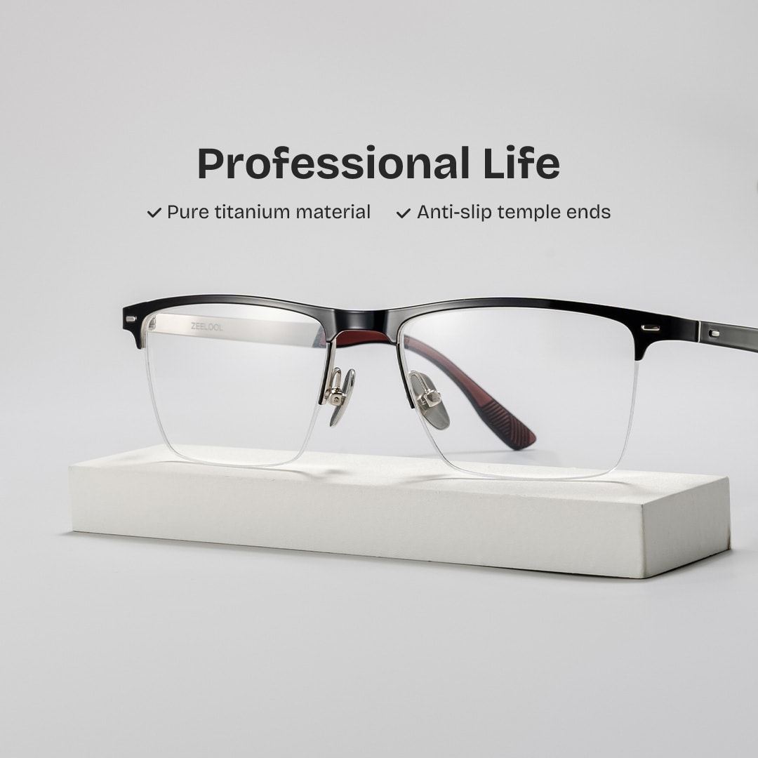 Browline Black Eyeglasses- Brock Titanium Frame Glasses