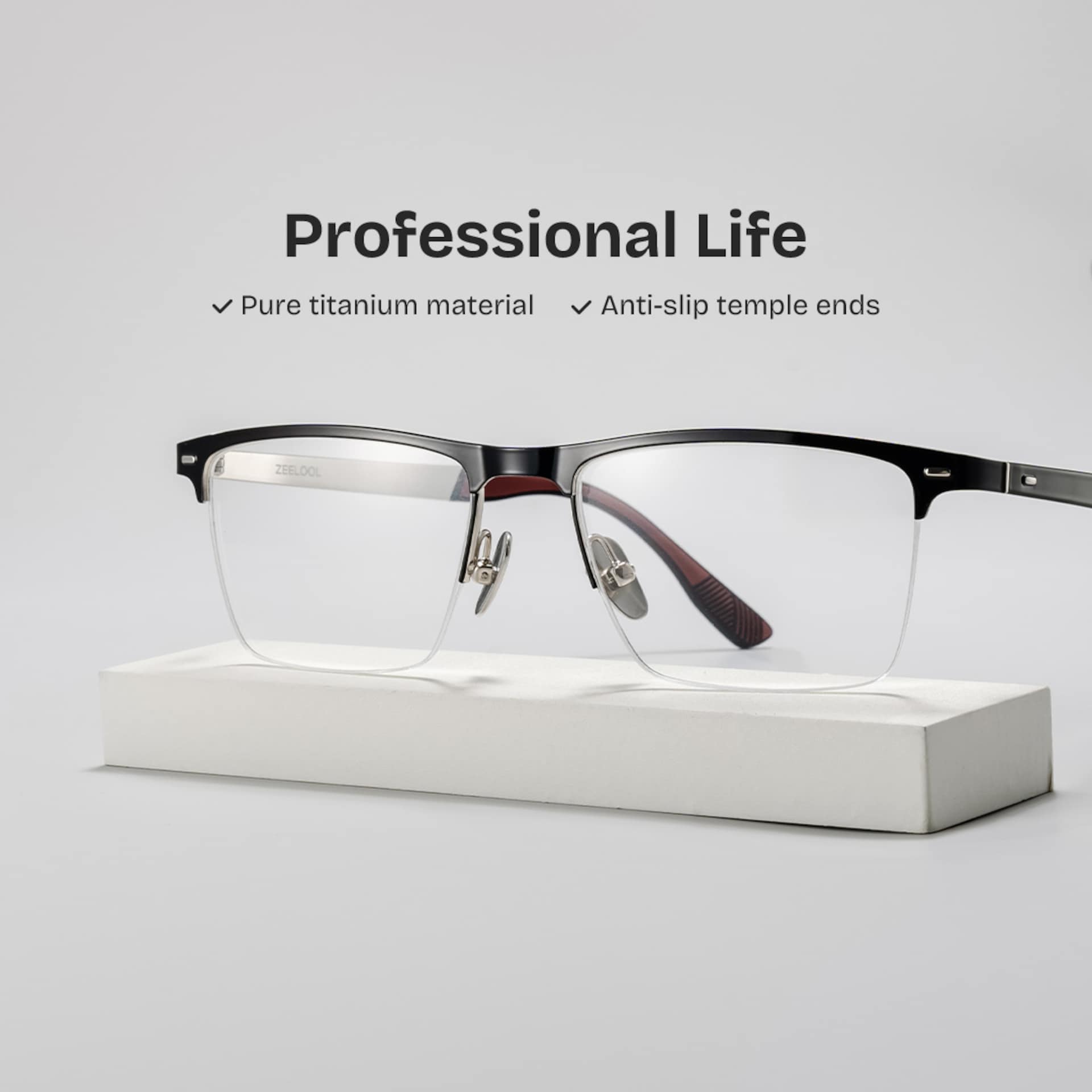 Browline Black Eyeglasses- Brock Titanium Frame Glasses2