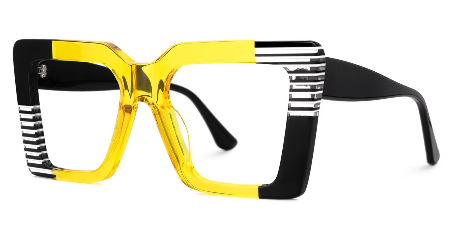 Shamika Large Black and Yellow Eyeglasses with Rectangle Frames | Zeelool1