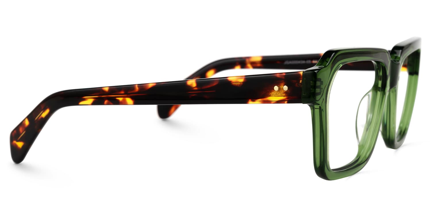 Richard Rectangle Green Eyeglasses and Tortoise Temples