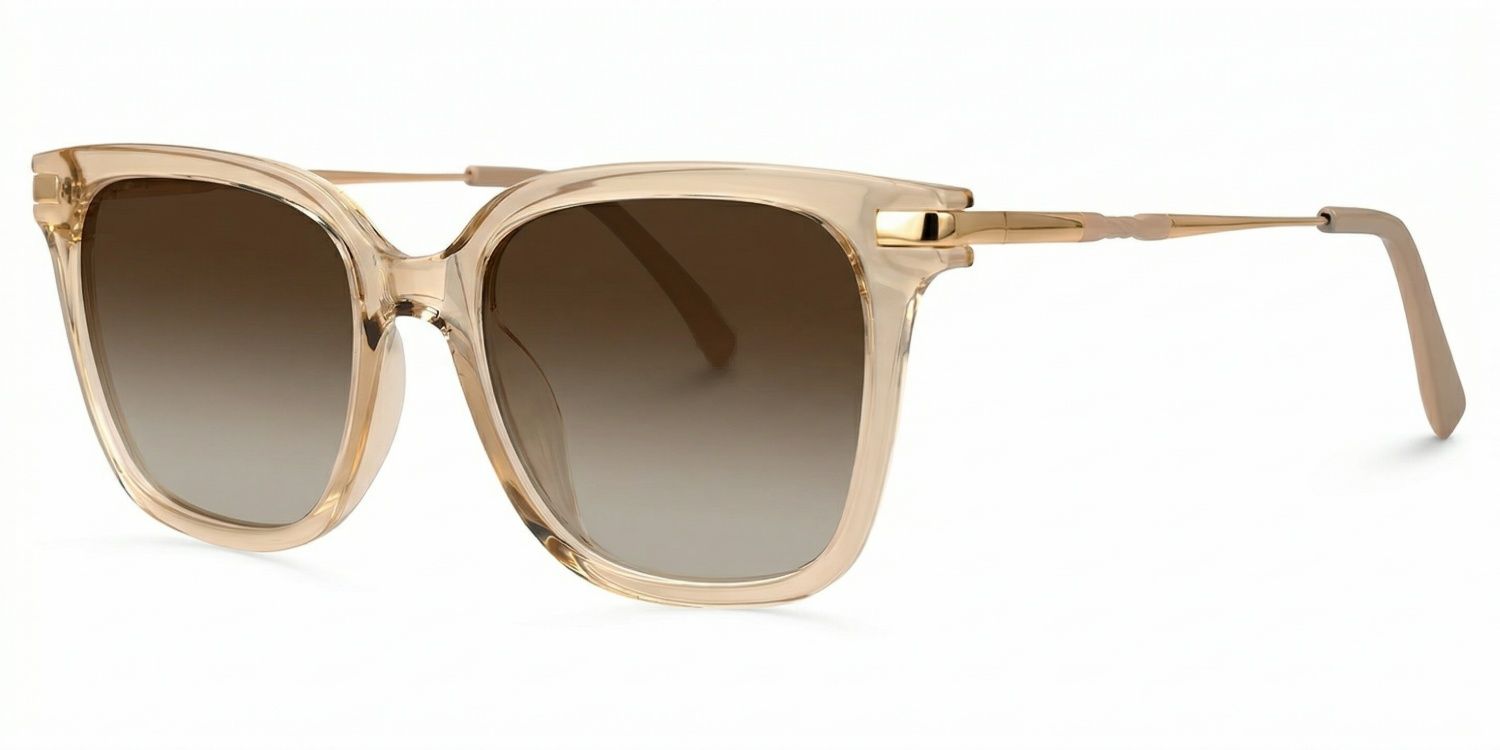 Jacqui Rectangle Style Beige Frame Sunglasses | ZEELOOL1
