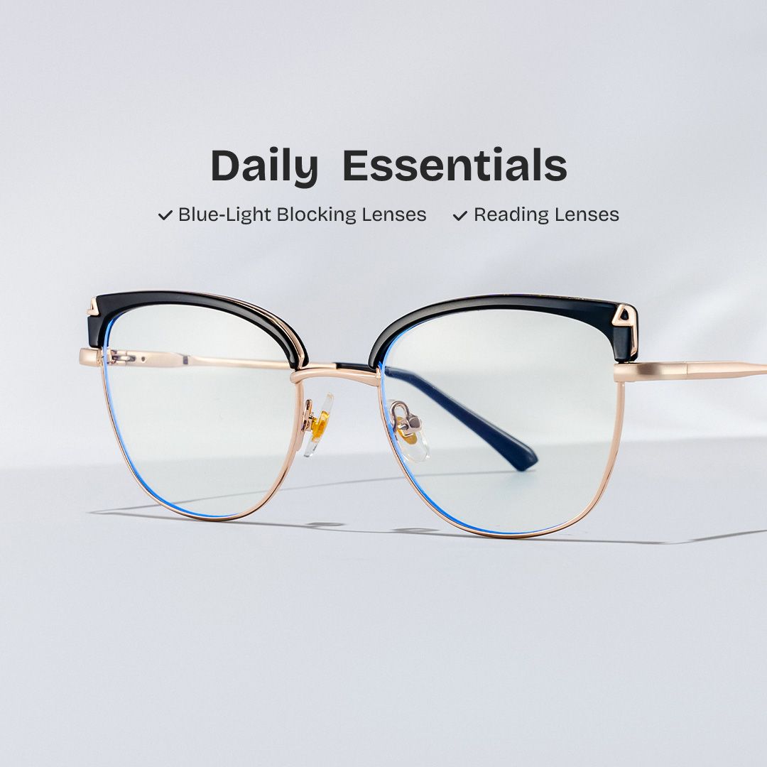 Beau Eyeglasses in Cat eye Black Gold Frame | Zeelool0