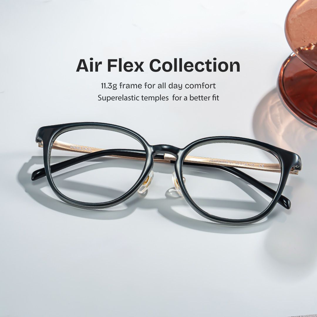 Amanda Rectangle Black Frame Glasses with Gold Trim | ZEELOOL1