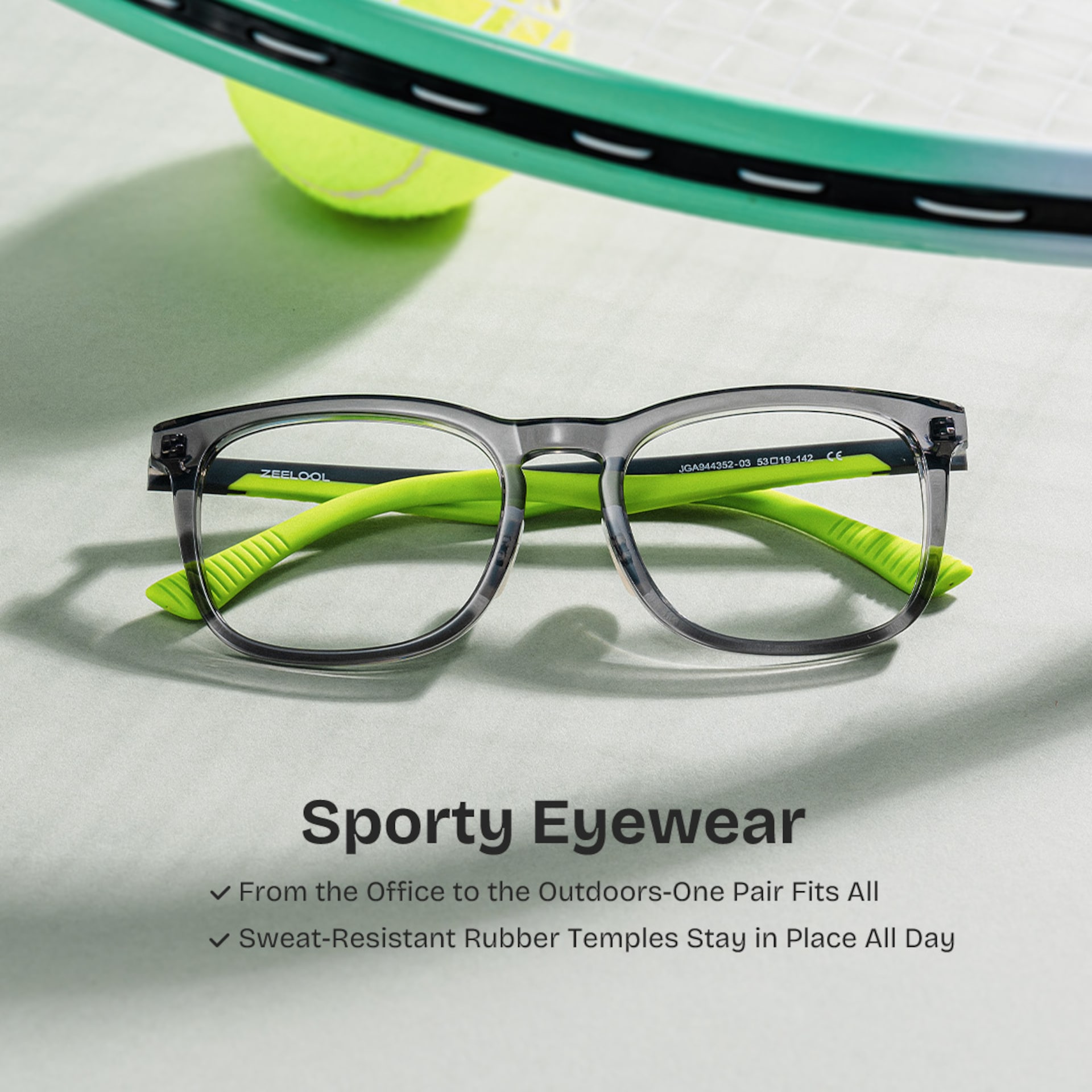 Glide Gray Green Frame Glasses with Square Frame Online | ZEELOOL0