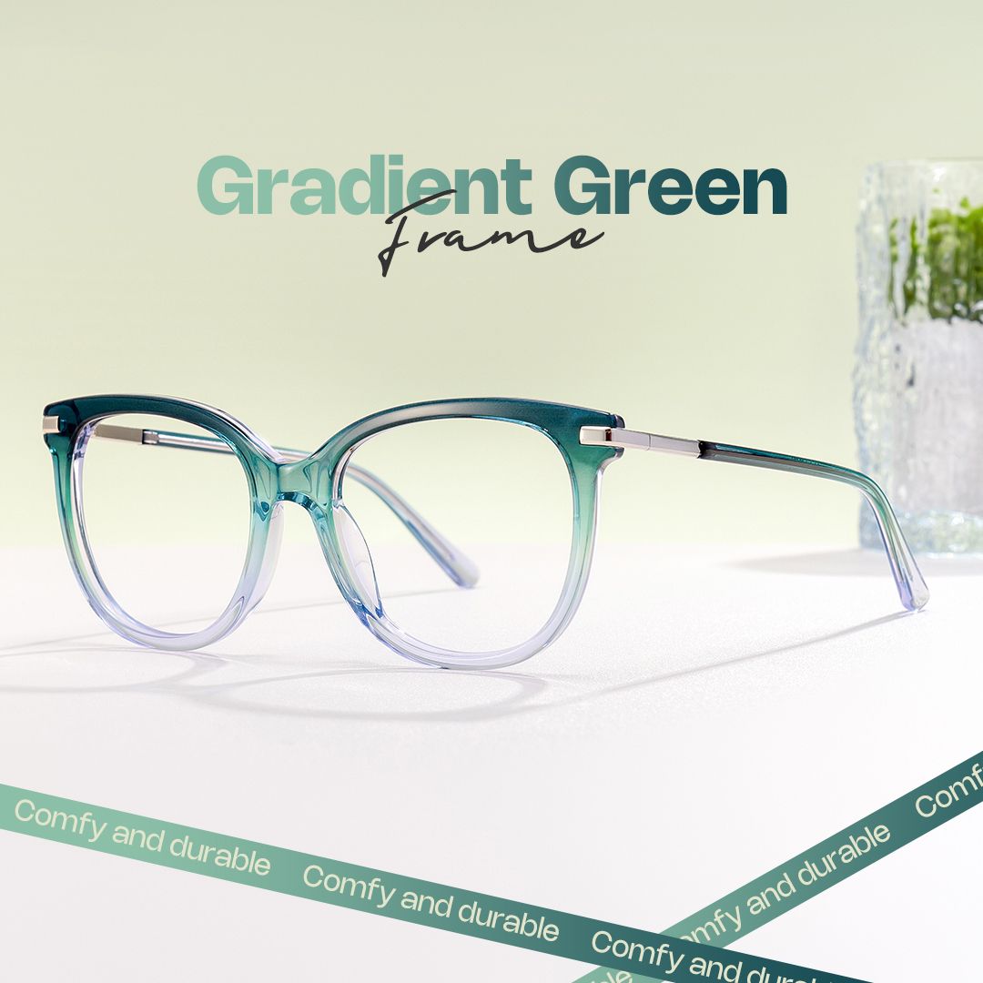 Round Green Gradient Clear Glasses0