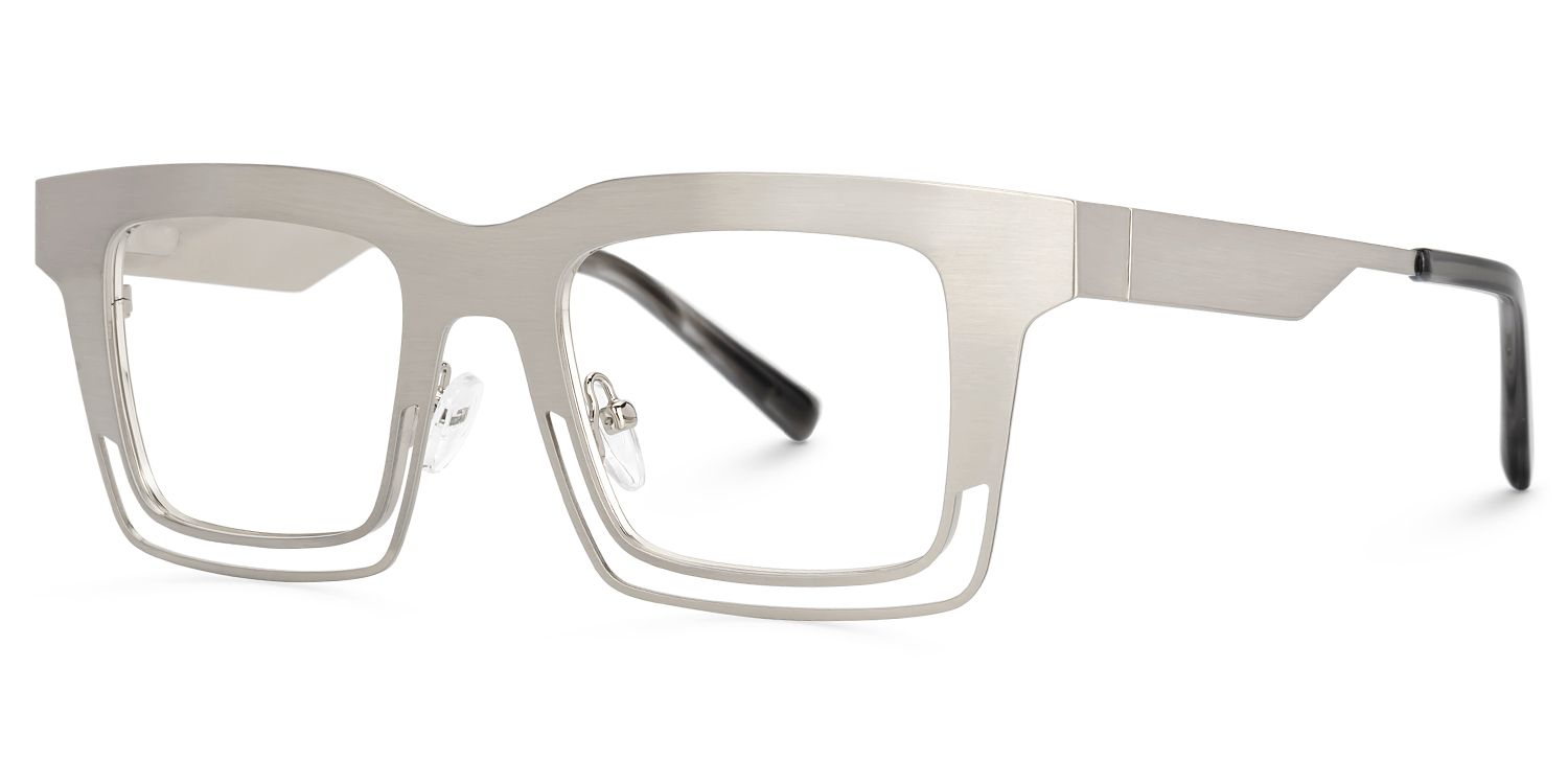 Evan Rectangle Silver Frame Eyeglasses for Males | Zeelool2