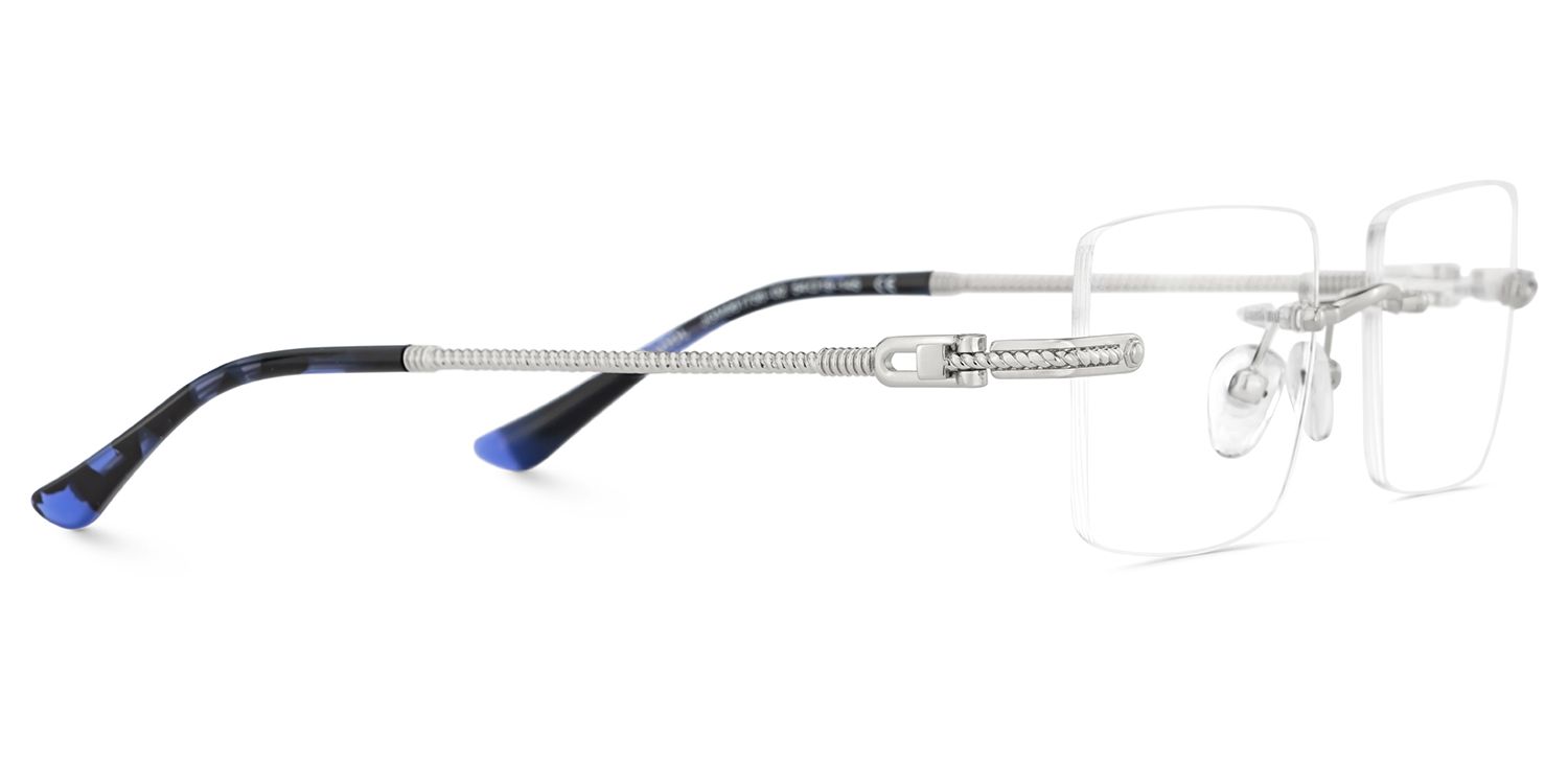 Peavy Silver Rectangle Rimless Eyeglass Frames with Nose Pads5