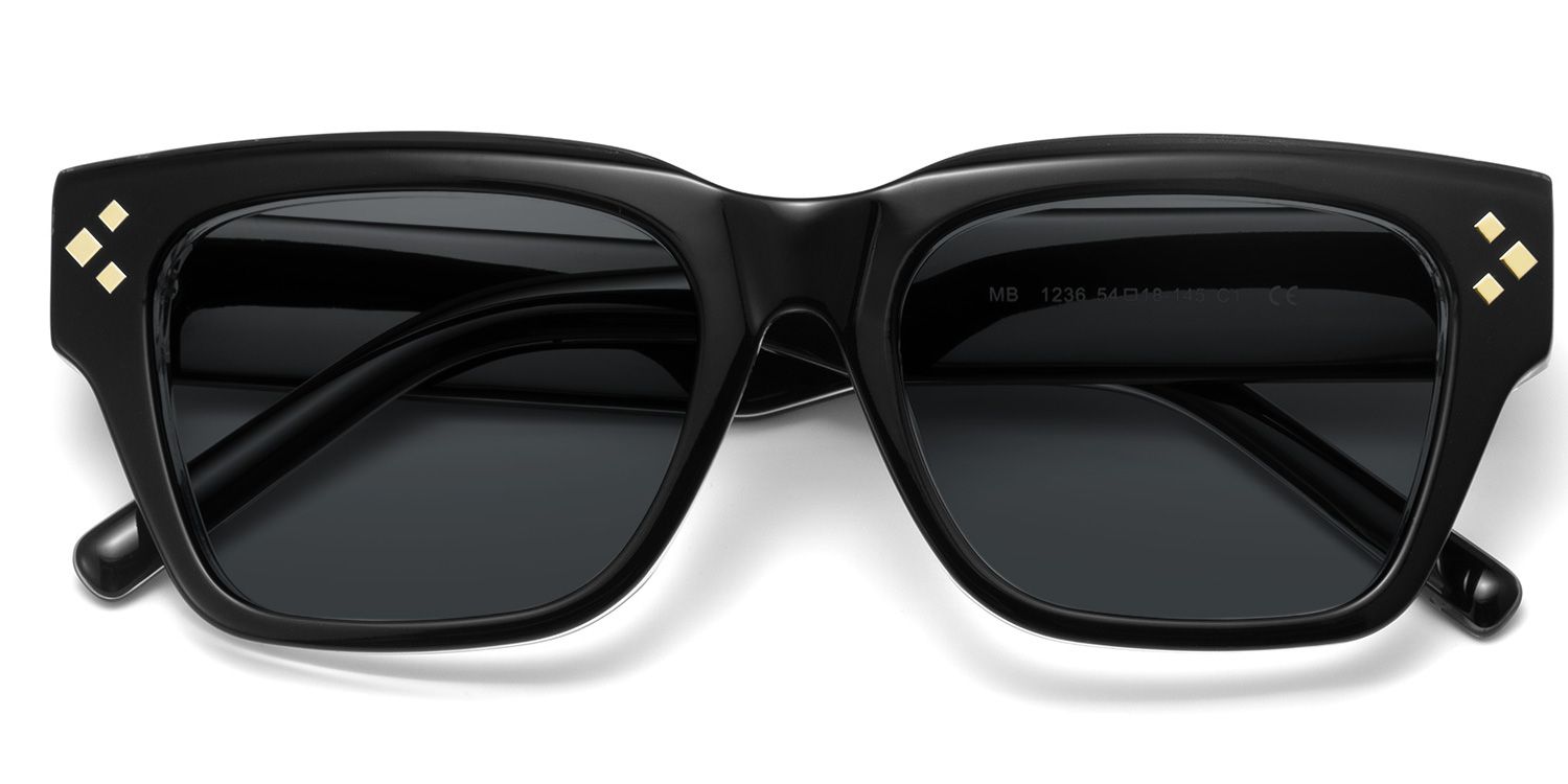 Marlowe Black Rectangle Polarized Sunglasses Online | Zeelool2