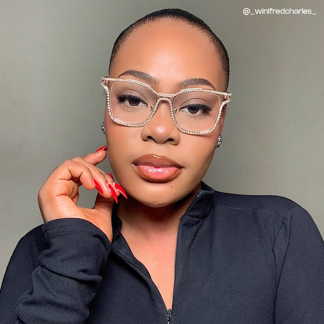 Half Rim Square Glasses With Decorated Shiny Diamonds9