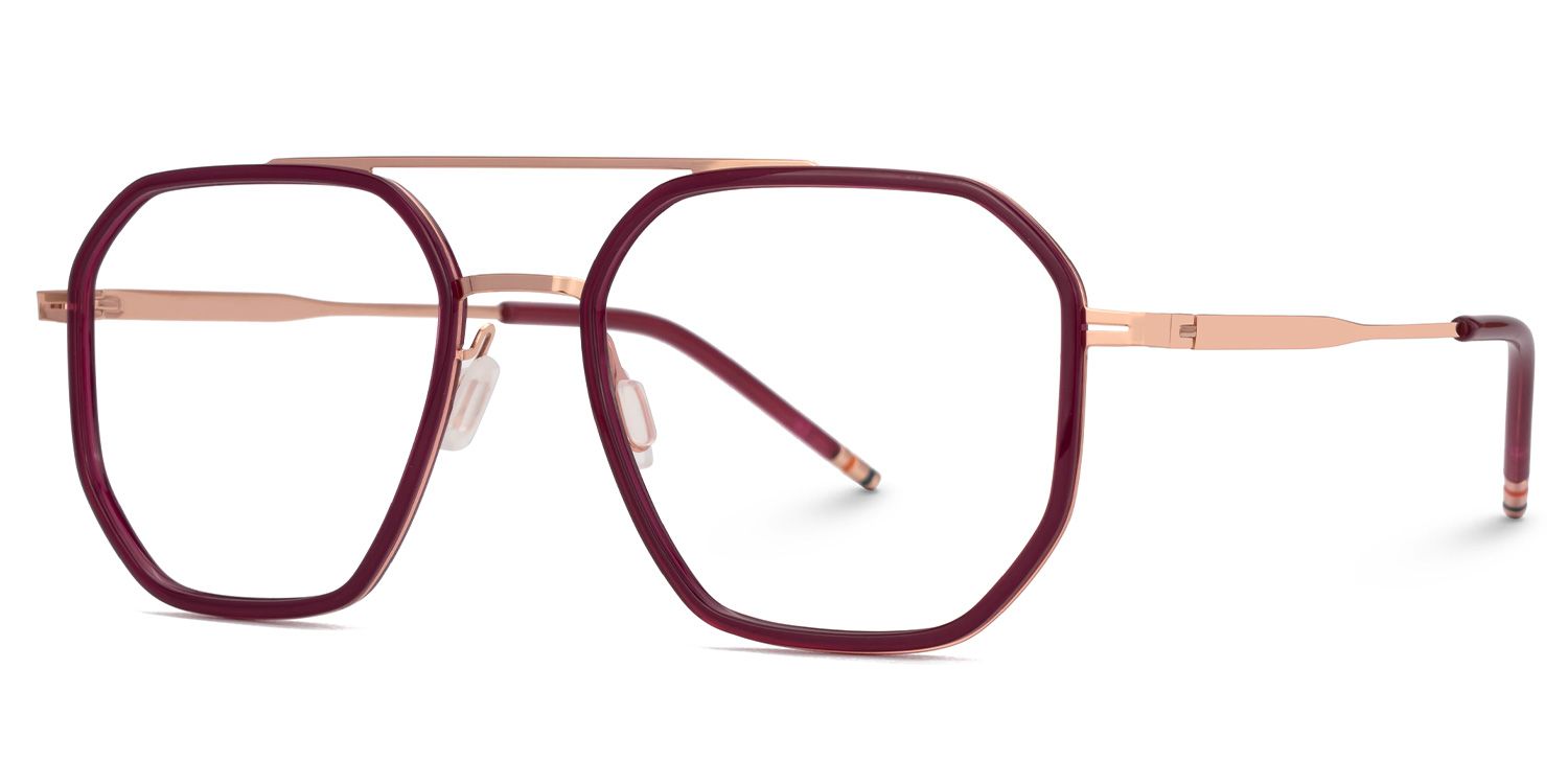 Red Mixed-Materials Aviator Eyeglasses- Bethany1