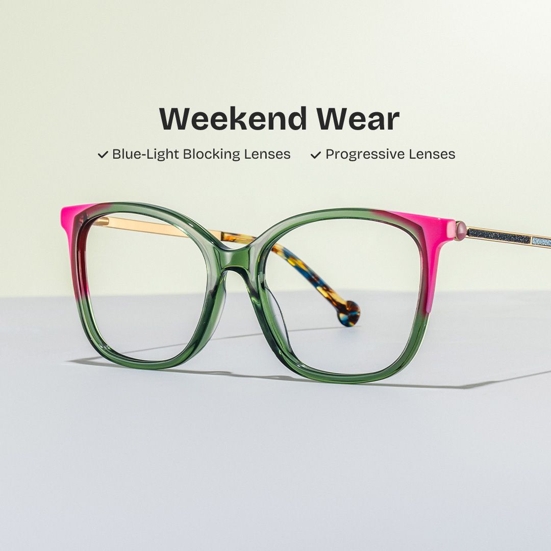 Nico Eyeglasses in Square Green Pink Frame | Zeelool0